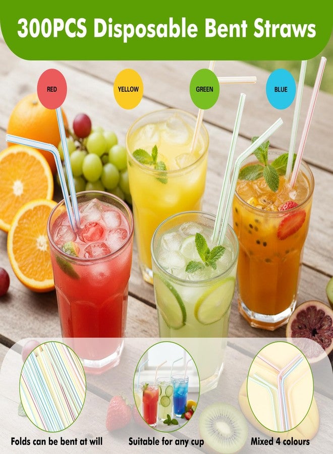 TOMNK 300PCS Tomnk Disposable Plastic Drinking Straws - Flexible Straws Disposable 8.3" Long, Colorful Plastic Striped Assorted Colors for Home Use Milk Juice Drinks - Image 4